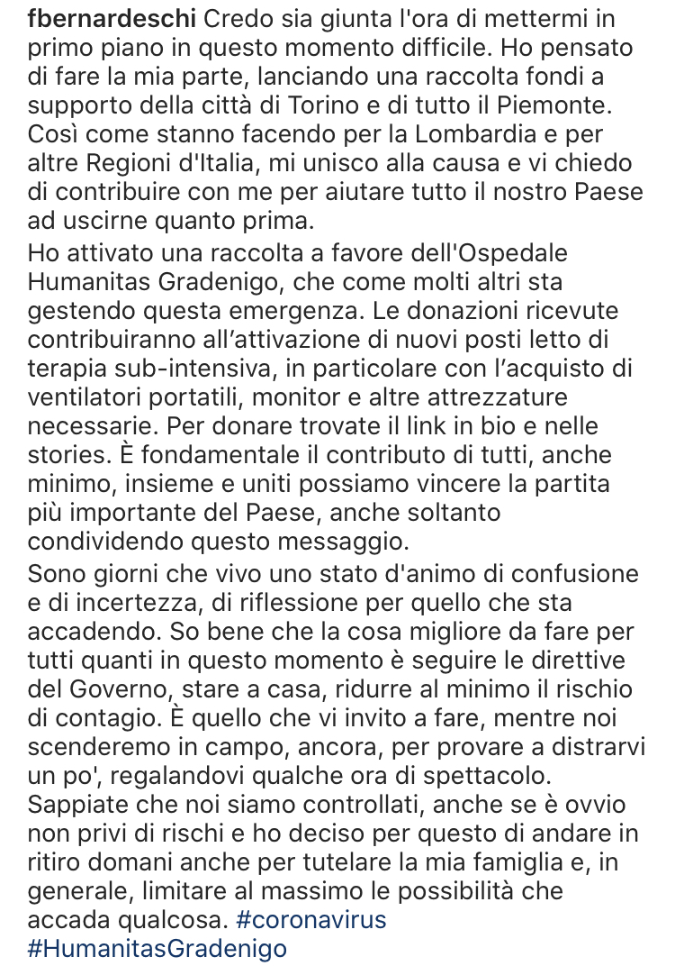 Bernardeschi lancia raccolta fondi per combattere il COVID-19: “Devo fare la mia parte, ho l’animo in confusione”