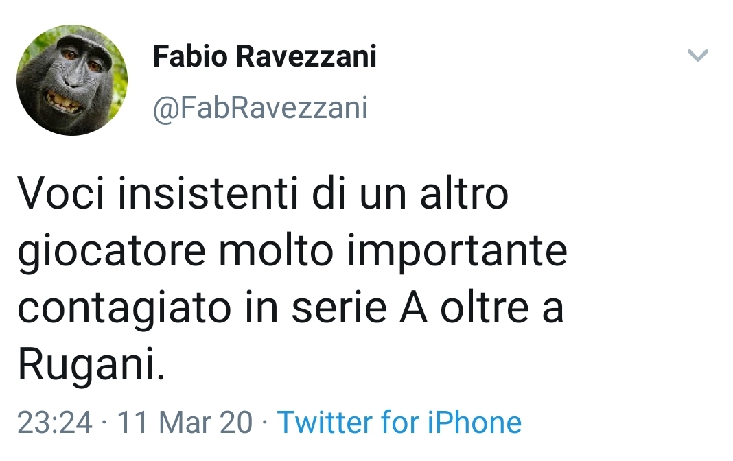 Ravezzani: "Un altro giocatore importante di Serie A positivo al Coronavirus. Non solo Rugani"