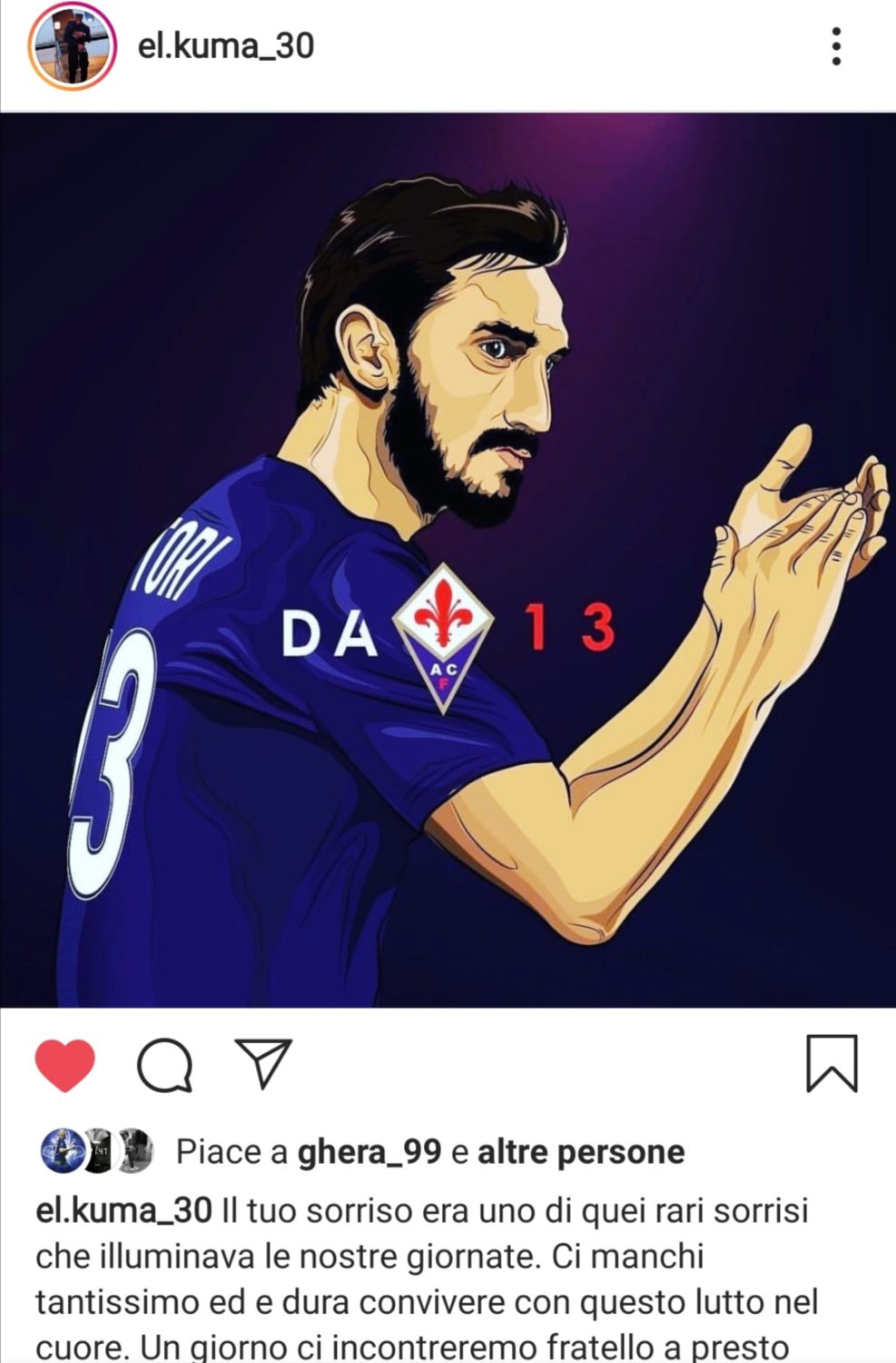 Babacar su Astori: "Il tuo sorriso era uno di quei rari sorrisi che illuminava le nostre giornate"
