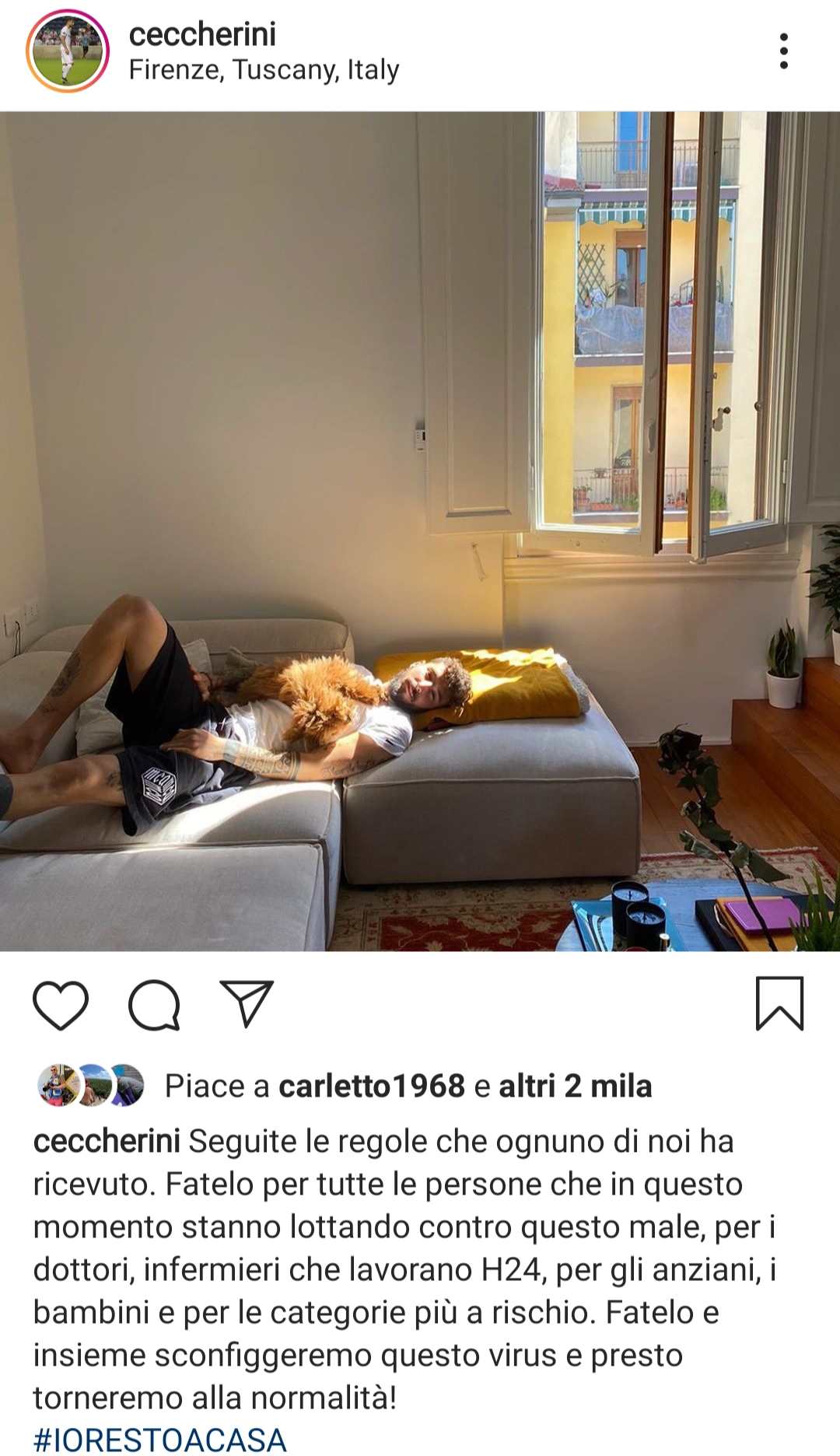 "Seguite le regole. Fatelo per chi lotta con questo male.." L'appello social di Ceccherini