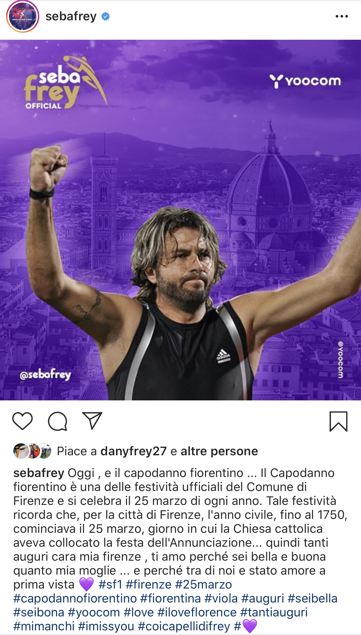 Frey: "Tanti auguri cara mia Firenze, ti amo quanto mia moglie, tra di noi è stato amore a prima vista"