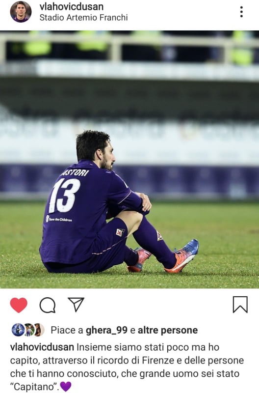 Vlahovic: "Capitano, siamo stati poco insieme, ma Firenze mi ha fatto capire che uomo sei stato"