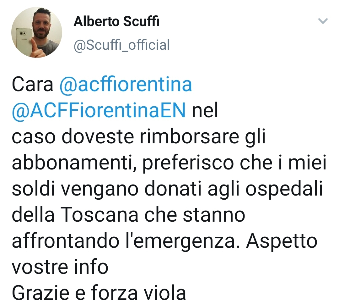 La proposta di un tifoso viola: "Fiorentina, devi rimborsarci? No, date quei soldi all'ospedale di Firenze"