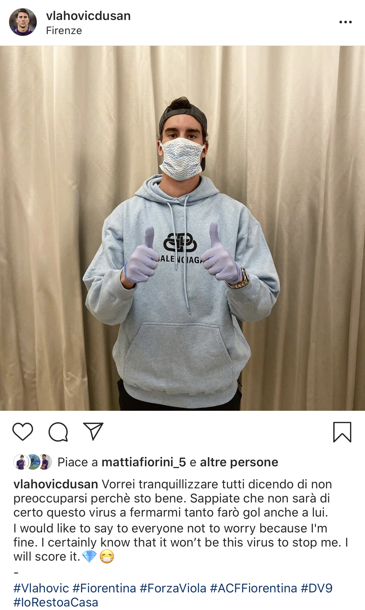 Vlahovic rassicura: "Sto bene, non sarà di certo questo virus a fermarmi, farò gol anche a lui"