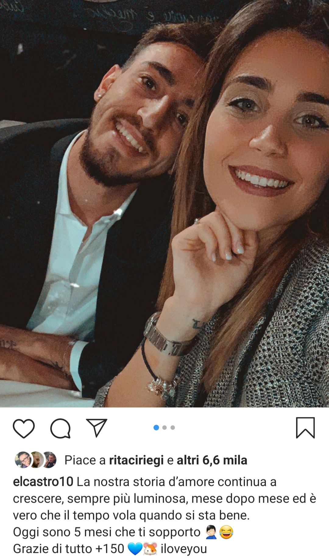 FOTO "Il tempo vola quando si sta bene" Castrovilli e Rachele festeggiano 5 mesi assieme
