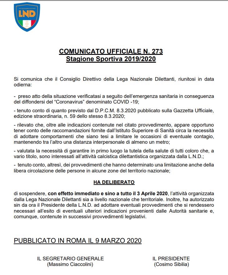 Ufficiale, i dilettanti si fermano fino al 3 Aprile. Mangini: “Evitate gli allenamenti tradizionali, meglio limitarsi alla preparazione individuale”