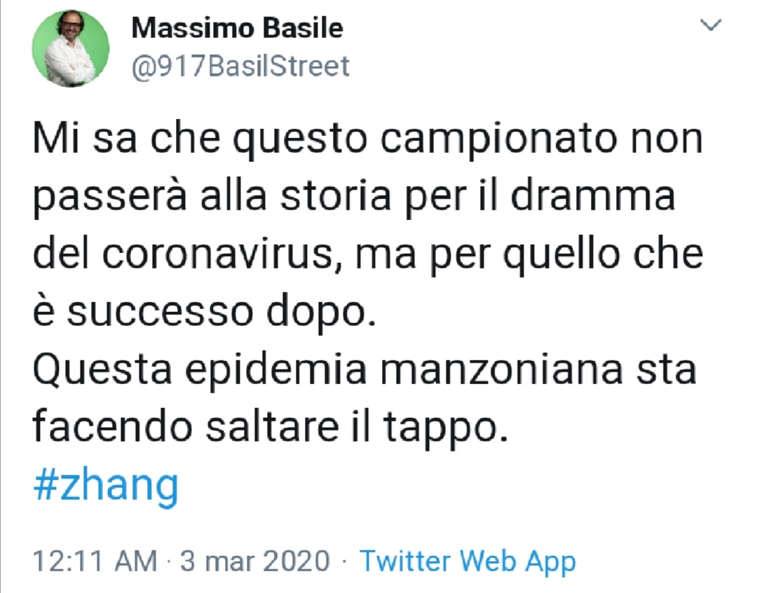Basile: "Questa stagione non passerà alla storia per il Coronavirus ma per quello successo dopo"