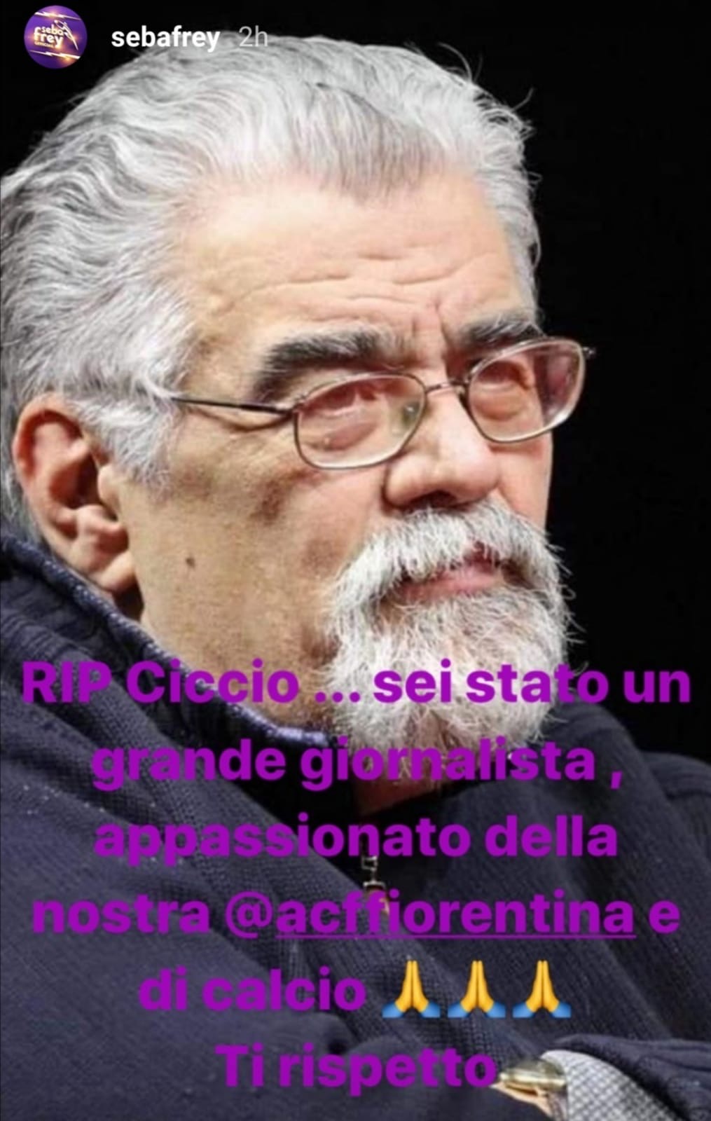 (FOTO): Il saluto di Frey a Rialti: "RIP Ciccio... sei stato un grande giornalista dal cuore viola"