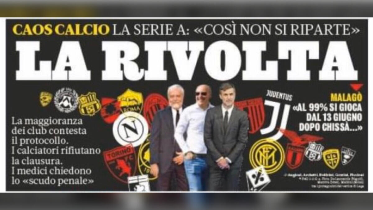 (FOTO), Gazzetta in prima: “La rivolta” maggioranza dei club contro il protocollo. I calciatori contrari alla clausura - 