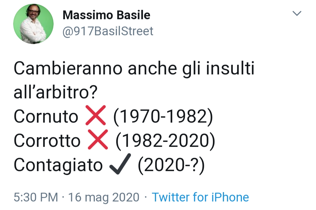 Massimo Basile ironico su Twitter: "Cambieranno anche gli insulti agli arbitri?"