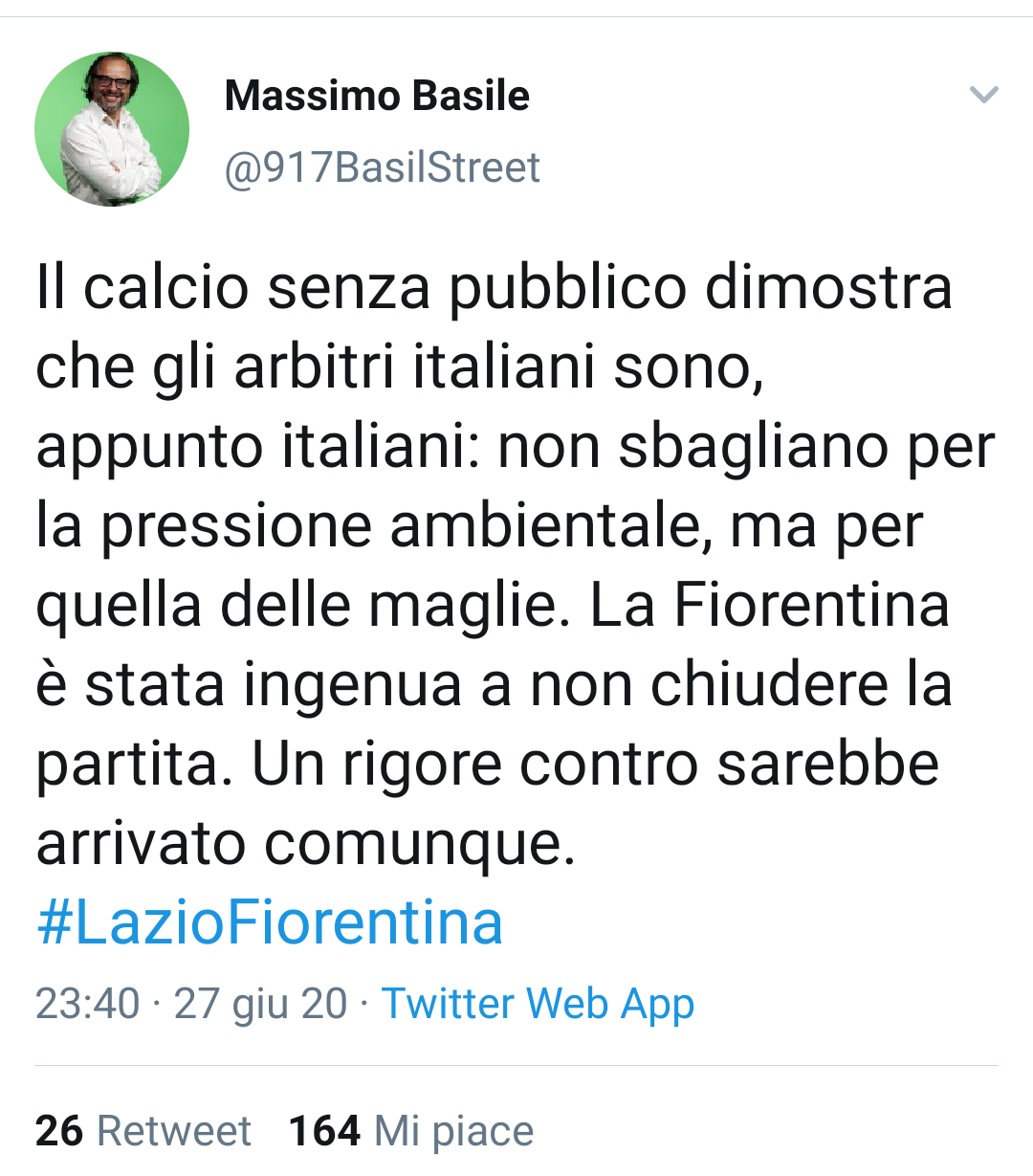 Basile: "Gli arbitri italiani non sbagliano per la pressione ambientale ma per le maglie"
