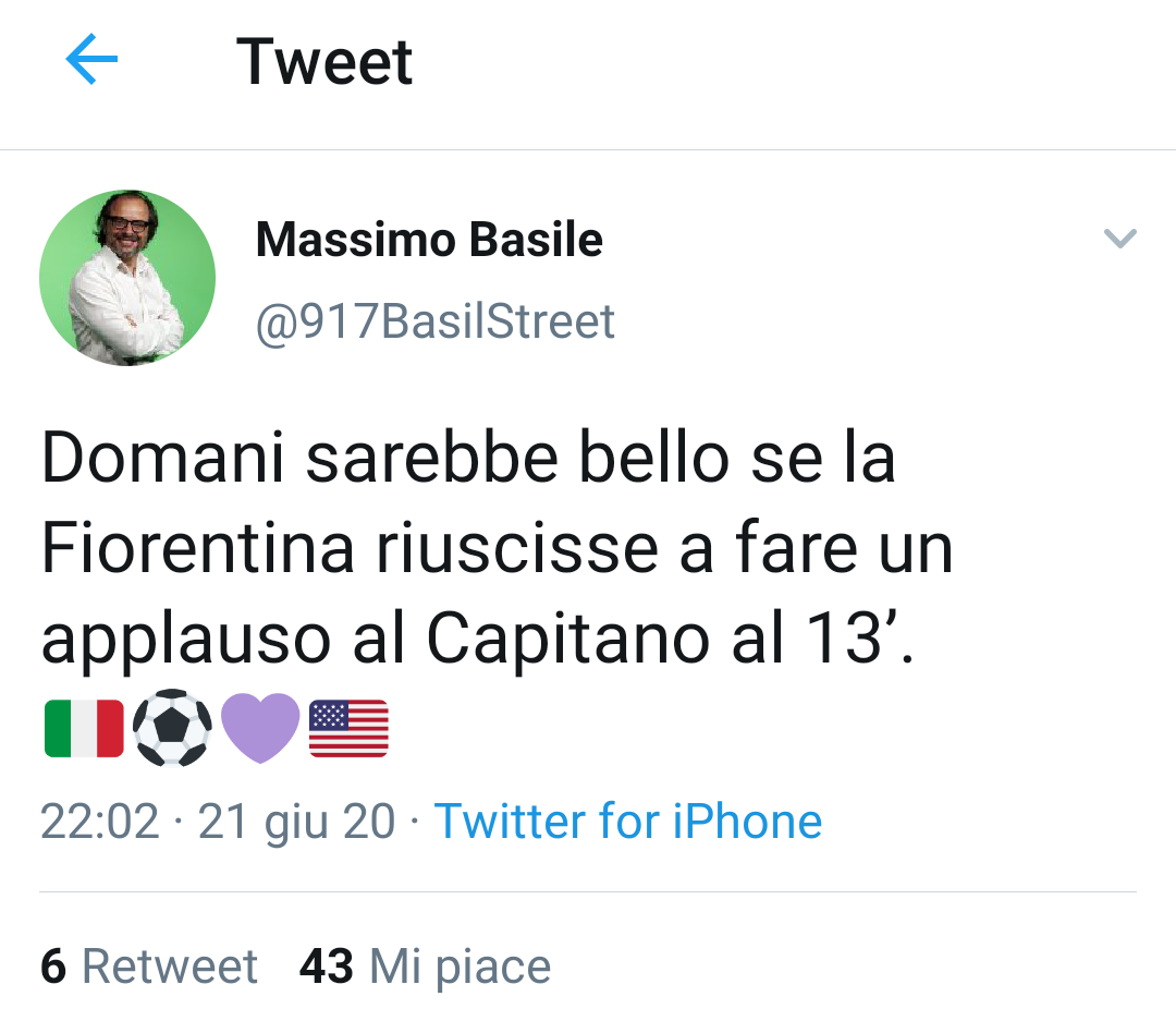 Basile: "Domani sarebbe bello se la Fiorentina riuscisse a fare un applauso al Capitano"