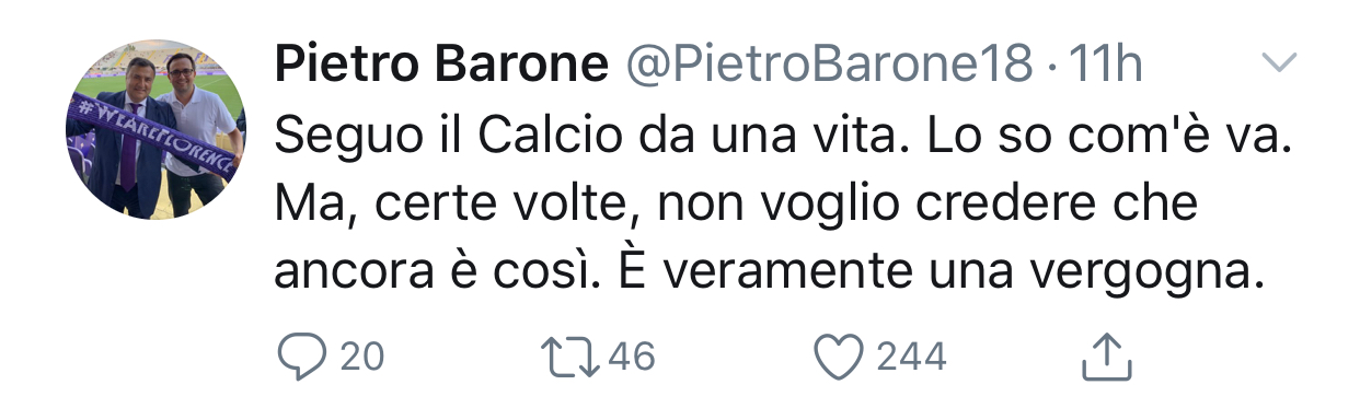 Il figlio di Barone: “Davvero una vergogna. Perché non è andato al Var?”