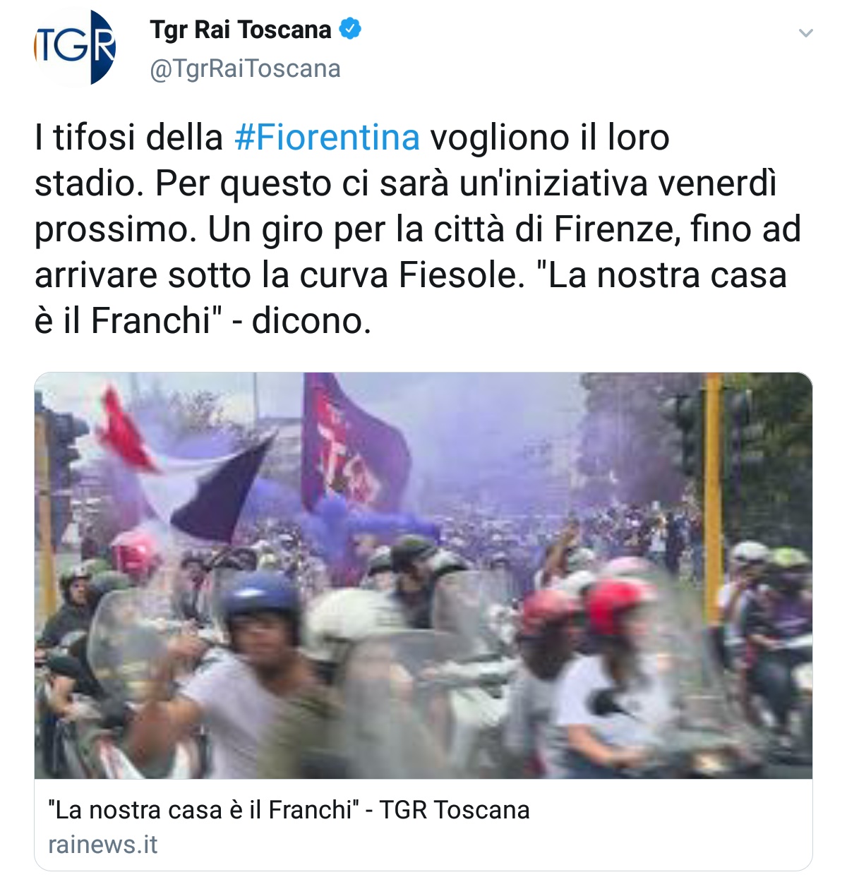 Alcuni tifosi della Fiorentina venerdì scenderanno in strada per il Franchi: "É la nostra casa"