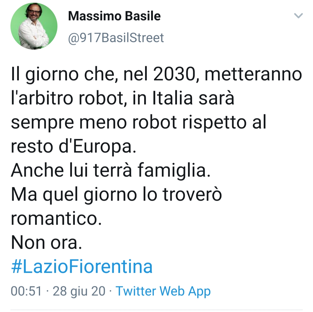Basile: "Il giorno che nel 2030 metteranno l'arbitro robot, in Italia sarà sempre meno robot rispetto all'Europa"