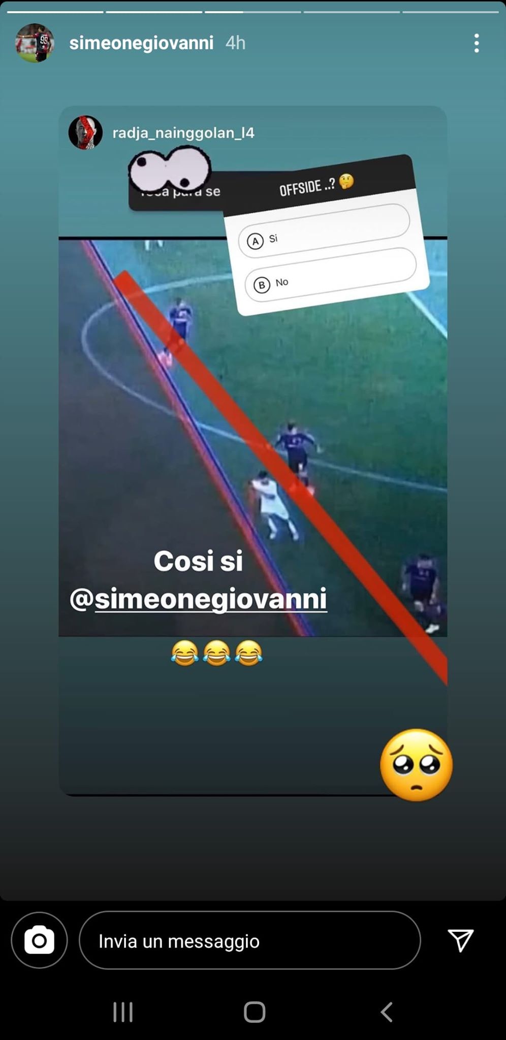 (FOTO) Simeone si lamenta del gol annullato: "E' fuorigioco?" E Nainggolan: "Se sposti la linea sì"