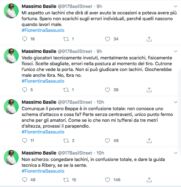 Basile: "Cutrone l'unico che vede la porta. Congedare Iachini e dare la guida tecnica a Ribery"