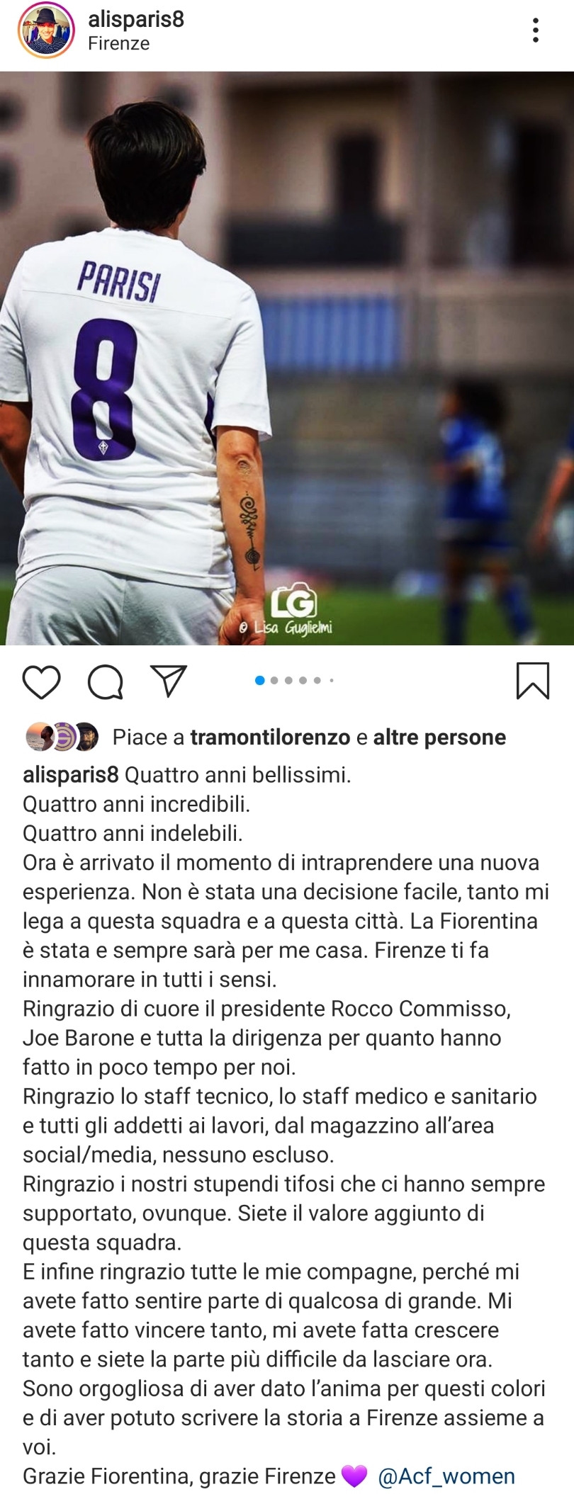 Dalla Fiorentina Women's se ne vanno tutte, lascia anche Alice Parisi: "Grazie Firenze"