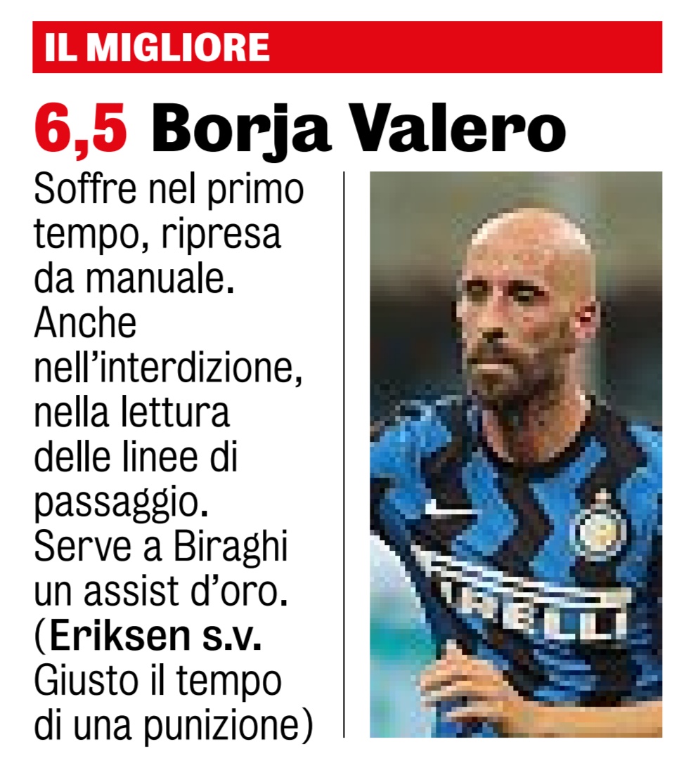 La pagella di Borja Valero, eletto migliore in campo dalla Gazzetta dello Sport