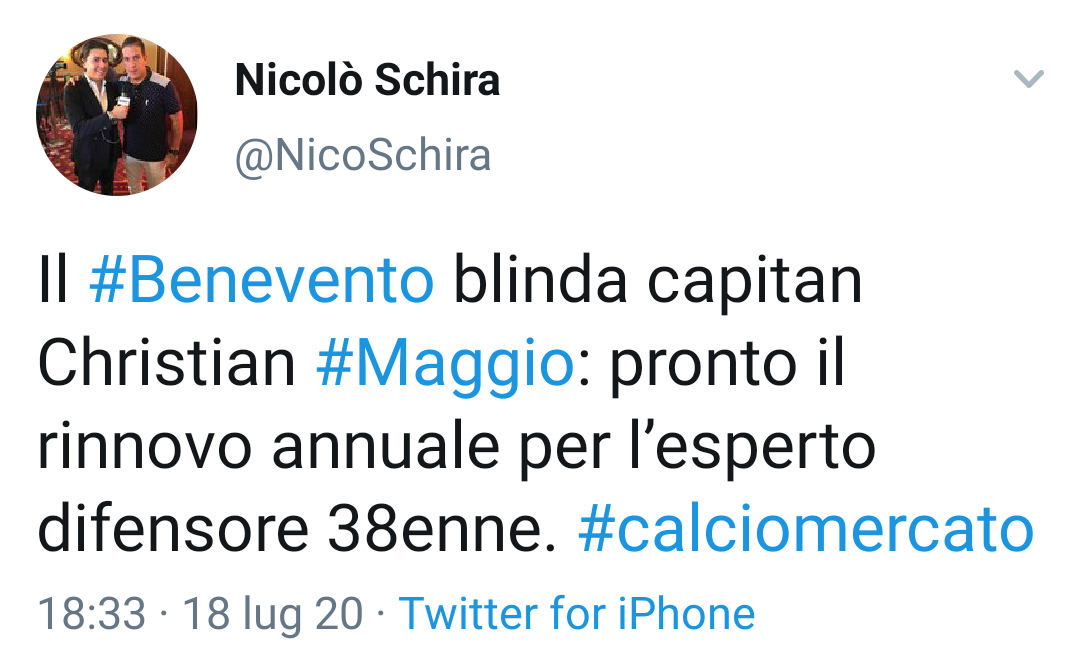 Schira: "Maggio è pronto al rinnovo annuale con il Benevento a 38 anni"
