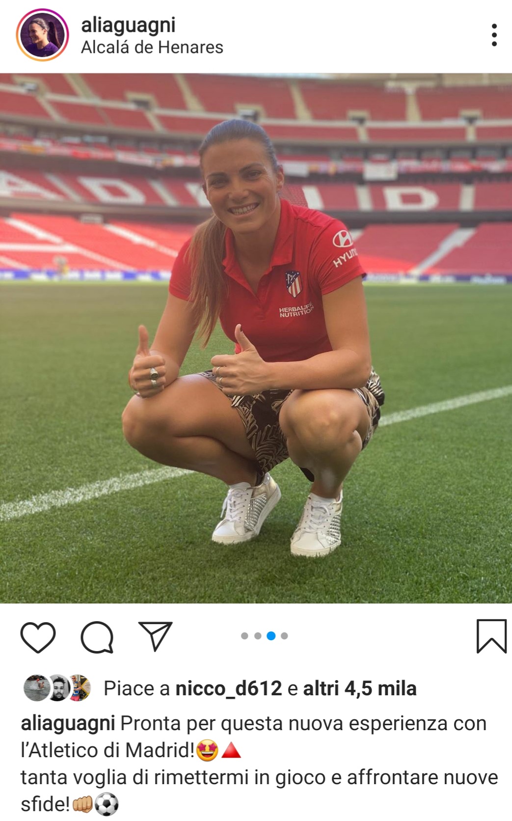 Alia Guagni è una nuova calciatrice dell'Atletico Madrid. Ritrova Linari sua ex compagna alla Fiorentina