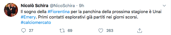 Schira: "Emery è il sogno della Fiorentina per la panchina. Ci sono già stati i primi contatti"