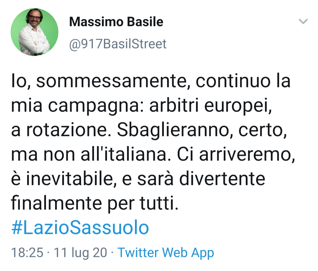 Basile: "Continuo la mia campagna: arbitri europei a rotazione"