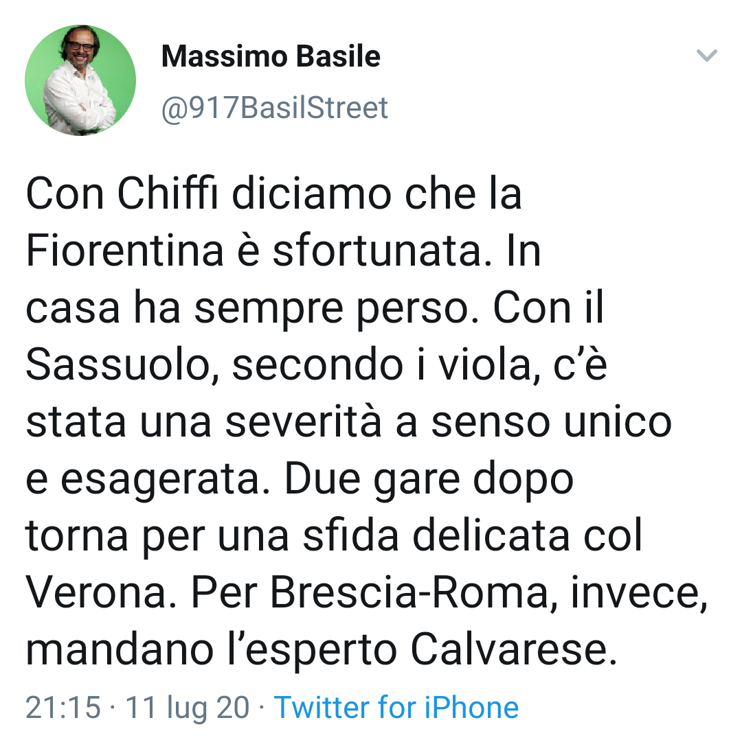 Basile: "Con Chiffi la viola in casa ha sempre perso. Già dopo 2 gare torna"