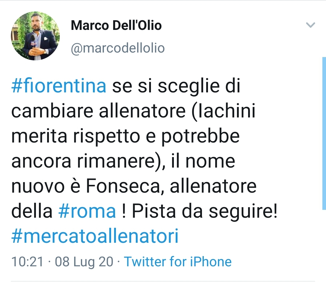 "Iachini potrebbe rimanere, ma per la panchina della Fiorentina possibilità Fonseca"