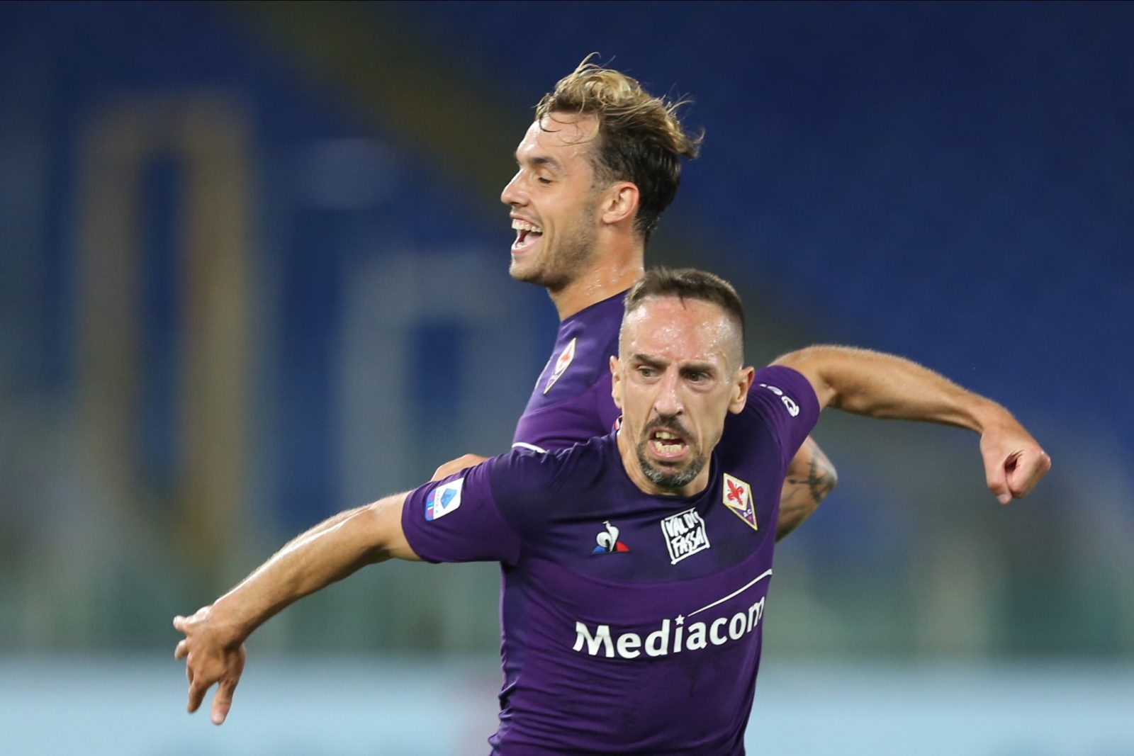 L'esultanza di Ribery dopo il gol alla Lazio