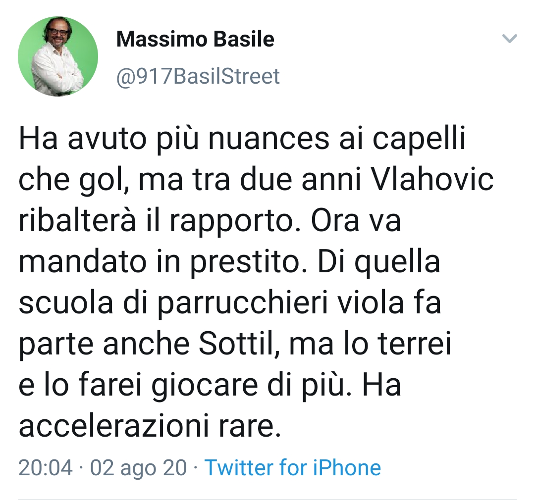 Basile: "Vlahovic ha avuto più nuances ai capelli che gol. Va mandato..."