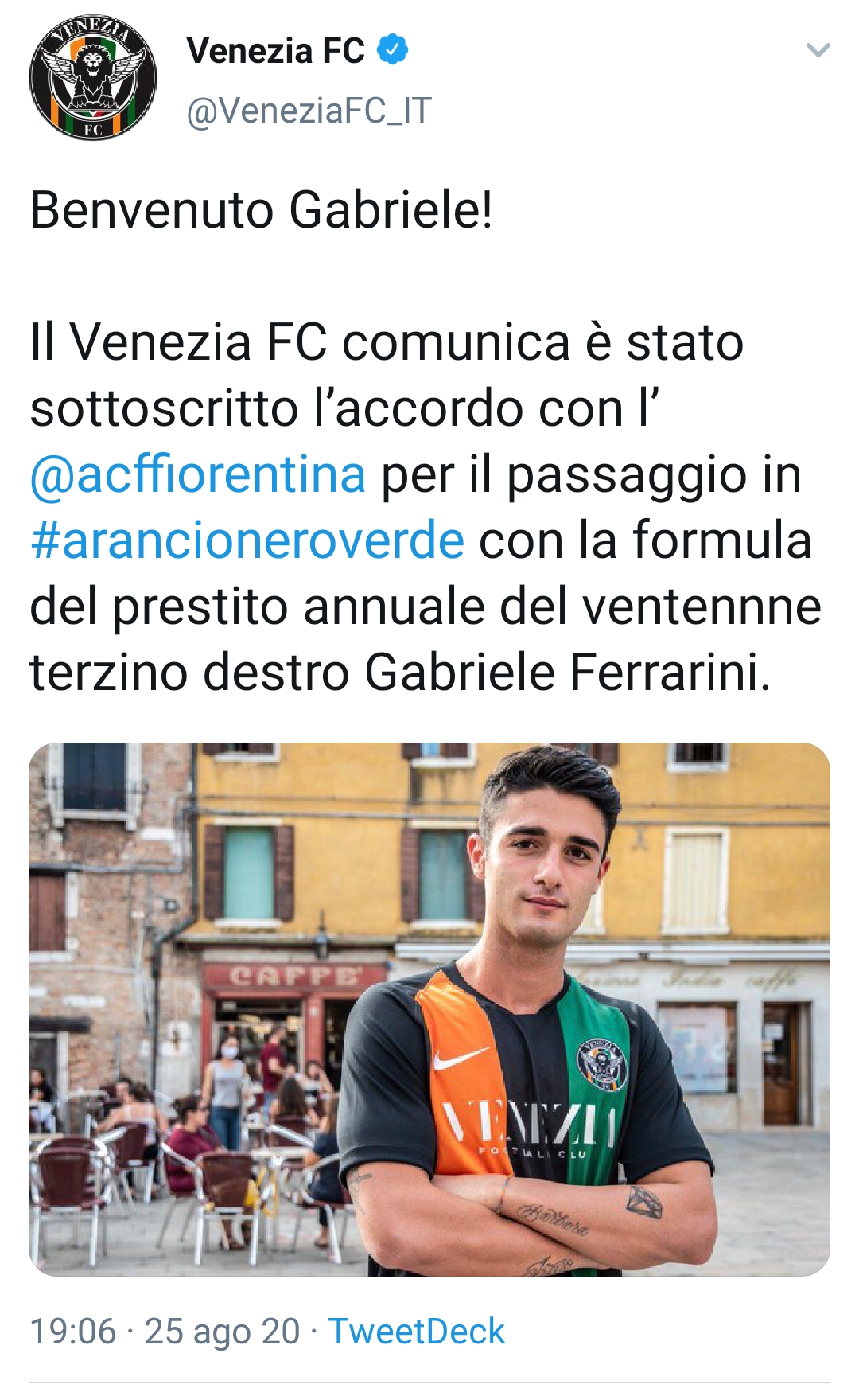 Il Venezia ha trovato l'accordo con la Fiorentina per il difensore Ferrarini. La formula