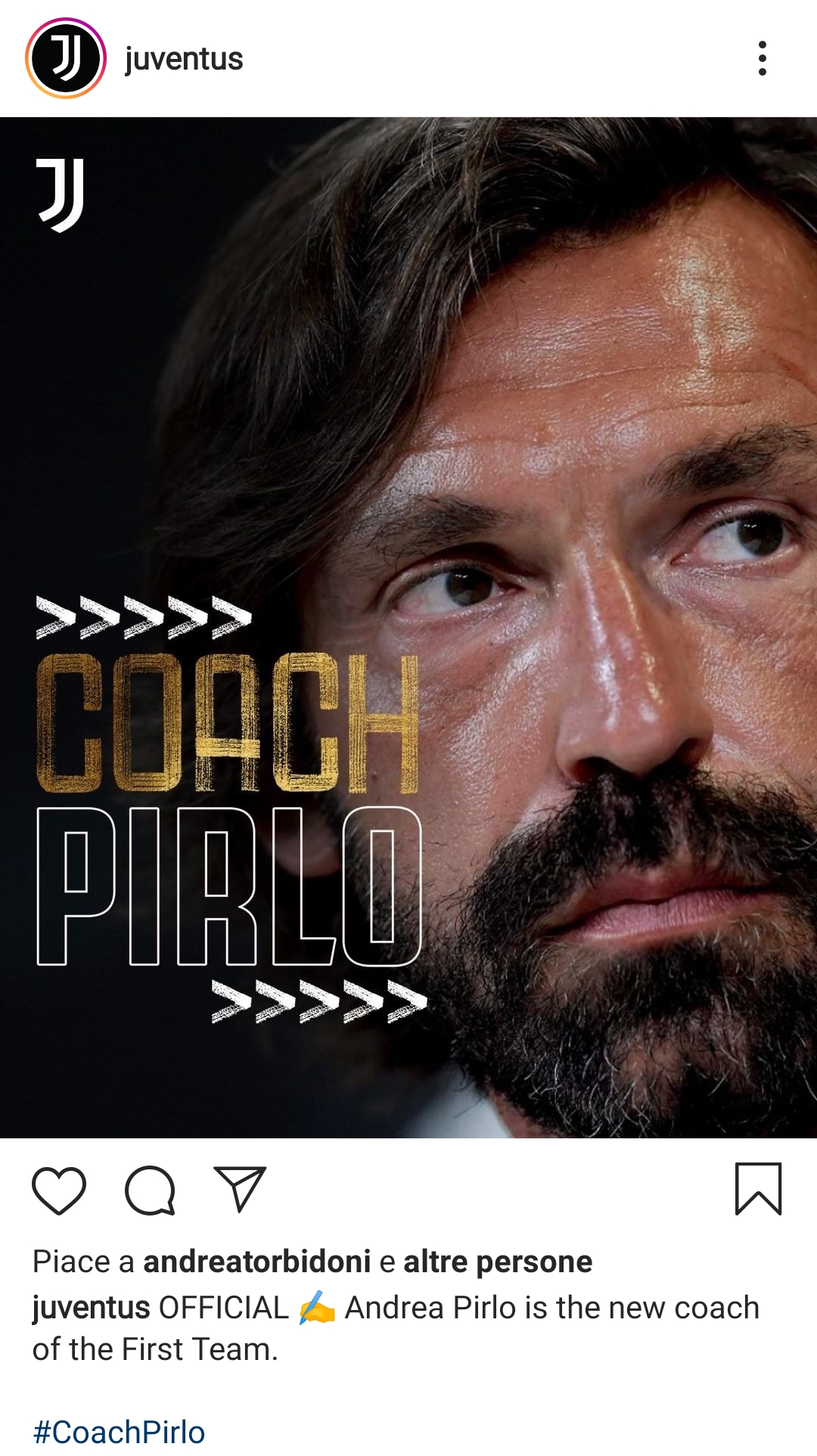 Ufficiale: Andrea Pirlo è il nuovo allenatore della Juventus. Il comunicato