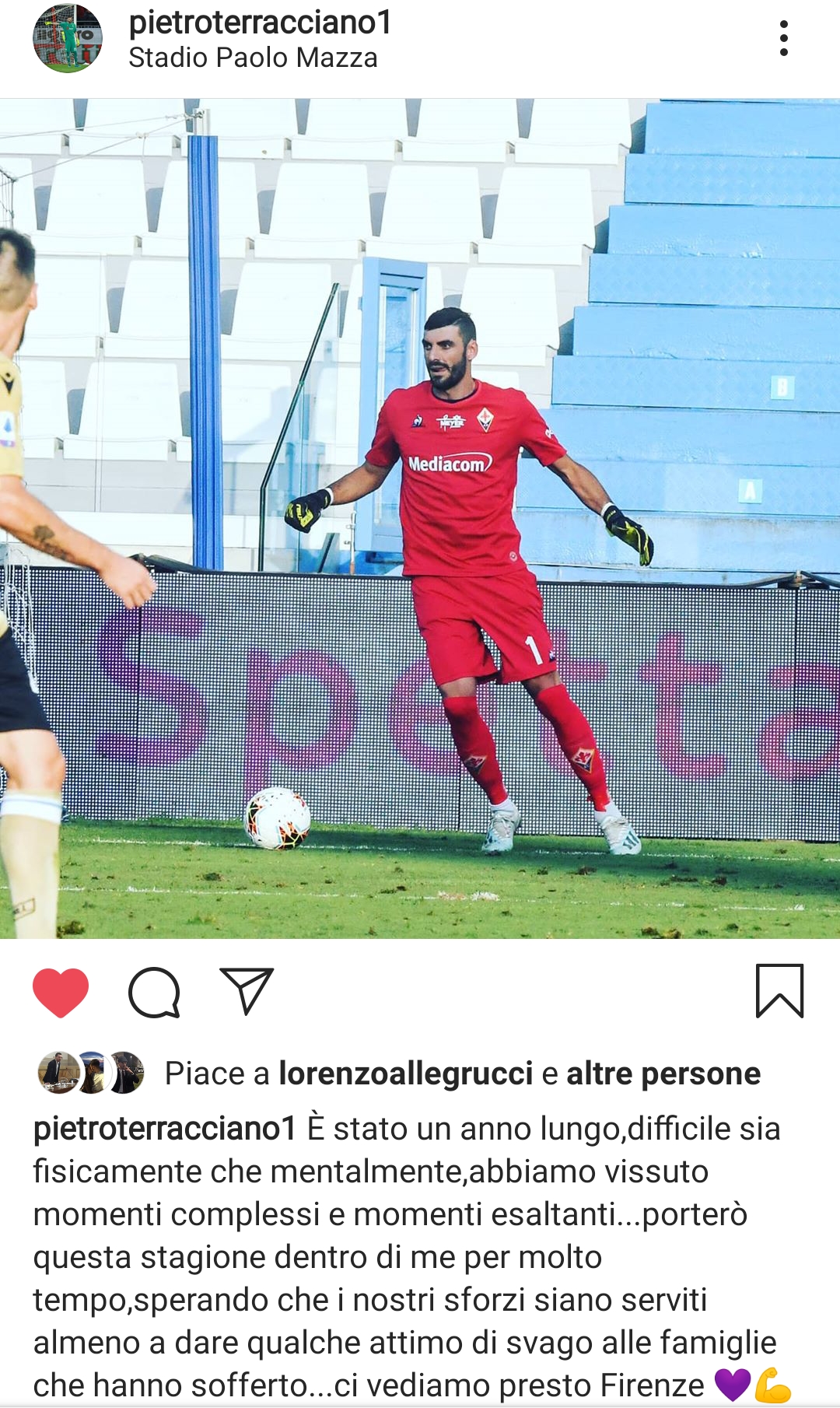 Terracciano: "È stato un anno lungo, difficile. Abbiamo vissuto momenti complessi ed esaltanti..."