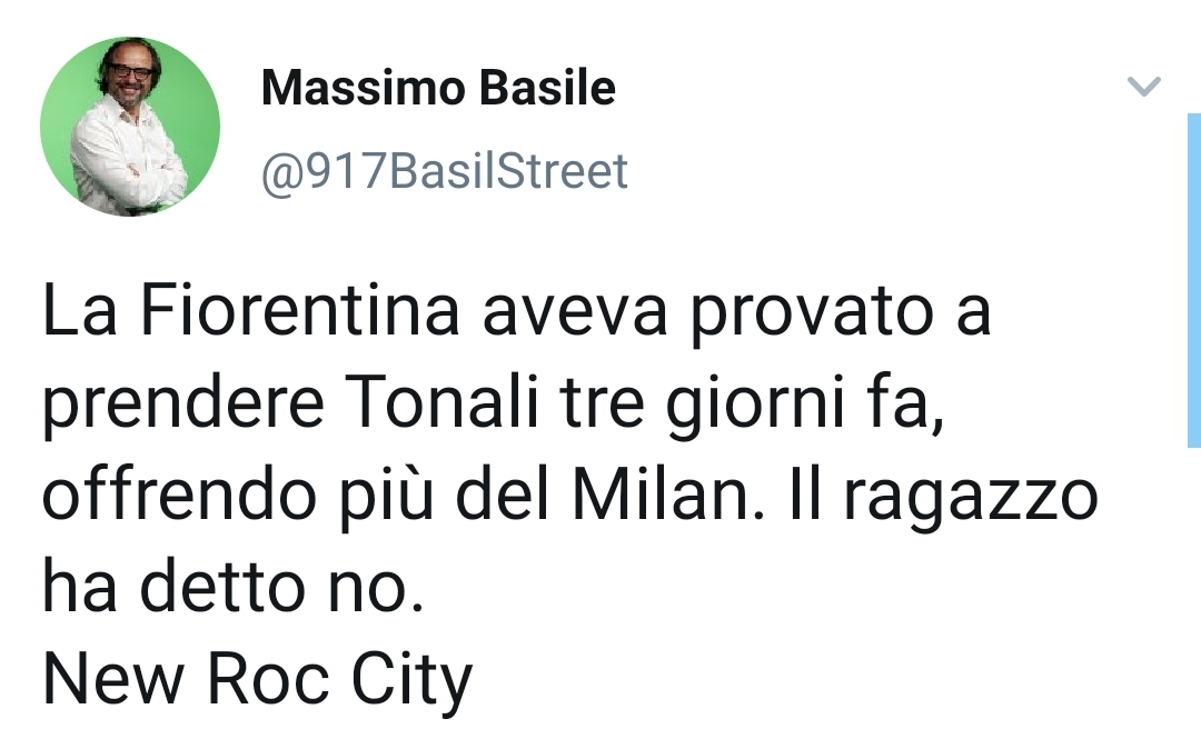 "Tre giorni fa la Fiorentina aveva offerto più del Milan per Tonali, il calciatore ha rifiutato"