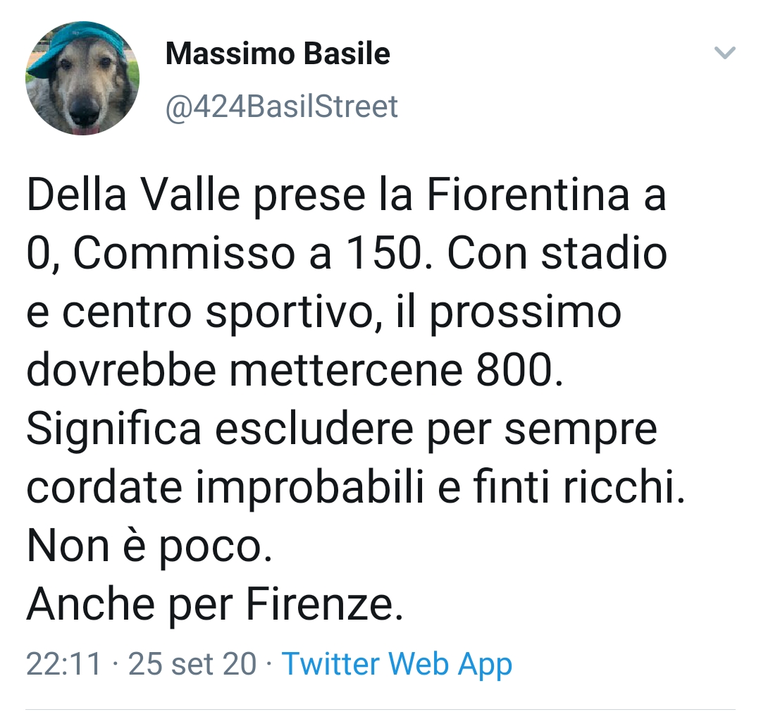 Basile: "Della Valle prese la Fiorentina a 0, Commisso a 150 milioni"