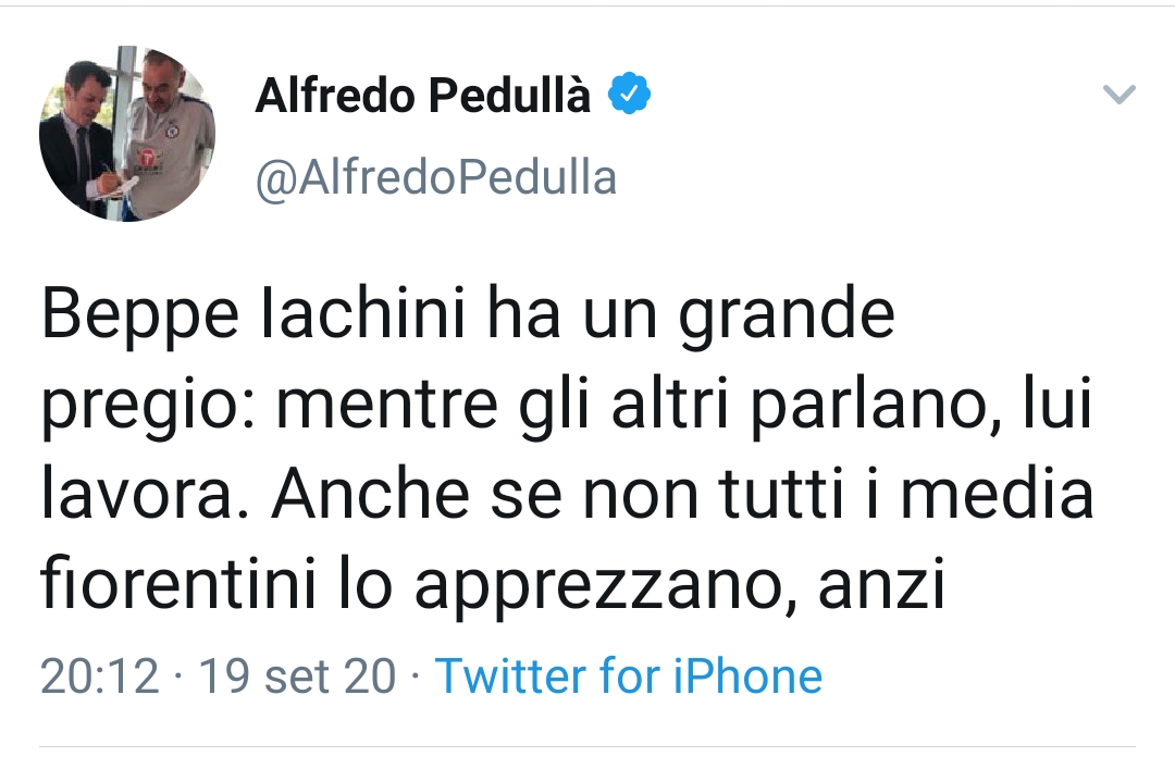 Pedullà: "Iachini ha un grande pregio. Mentre gli altri parlano, lui lavora"