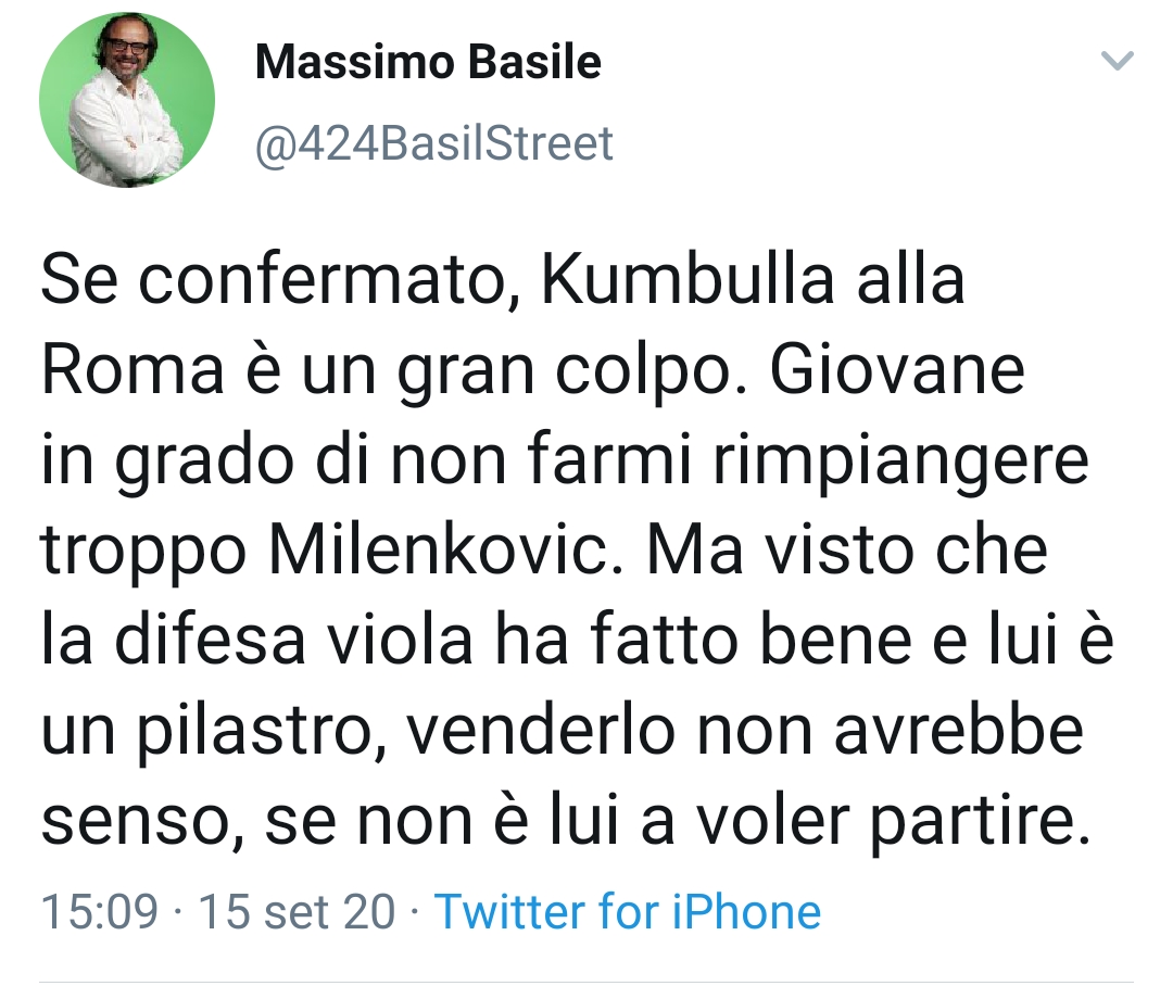 Basile: "Kumbulla alla Roma è un grande colpo. Vendere Milenkovic non..."