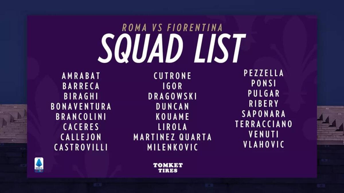 I convocati della Fiorentina per la gara contro la Roma. Presente anche Pezzella - 