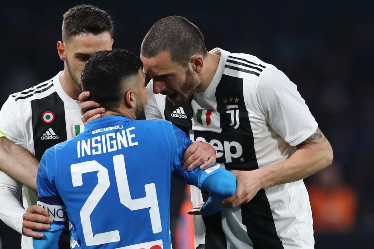 Vince la Juventus 3-0 a tavolino e 1 punto di penalizzazione al Napoli. La sentenza del giudice sportivo - Leonardo Bonucci of Juventus and Lorenzo Insigne of Napoli
Napoli 03-03-2019 Stadio San Paolo, 
Football Serie A 2018/2019 Napoli - Juventus 
Foto Cesare Purini / Insidefoto