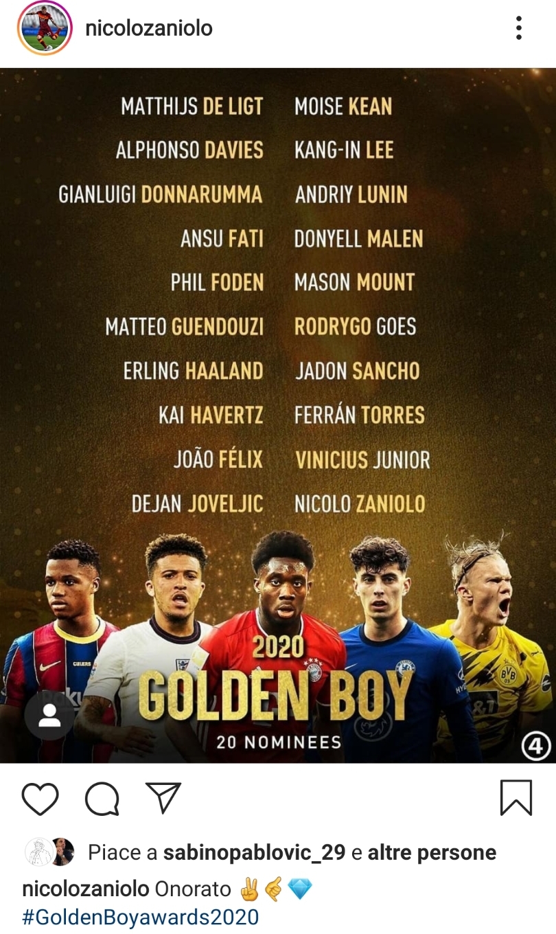 Figuraccia social per Zaniolo, ringrazia per essere finalista al Golden Boy, ma in realtà non c'è e un tifoso glielo fa notare