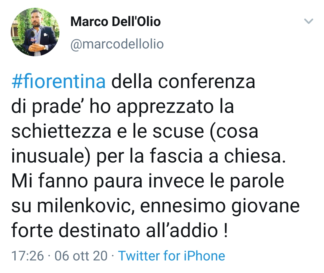 Dell'Olio, mi fanno paura le parole su Milenkovic, destinato all'addio