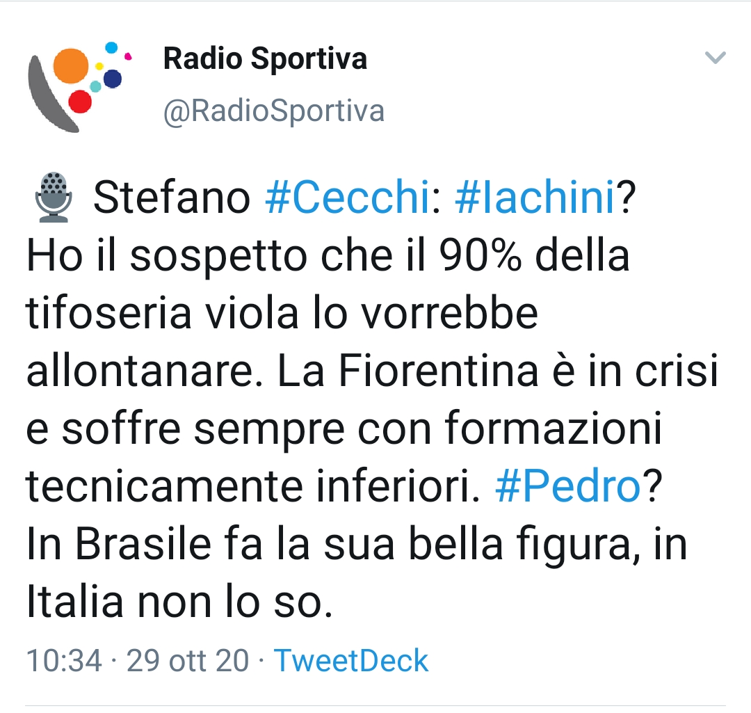 Cecchi, il 90% della tifoseria viola vorrebbe mandare via Iachini