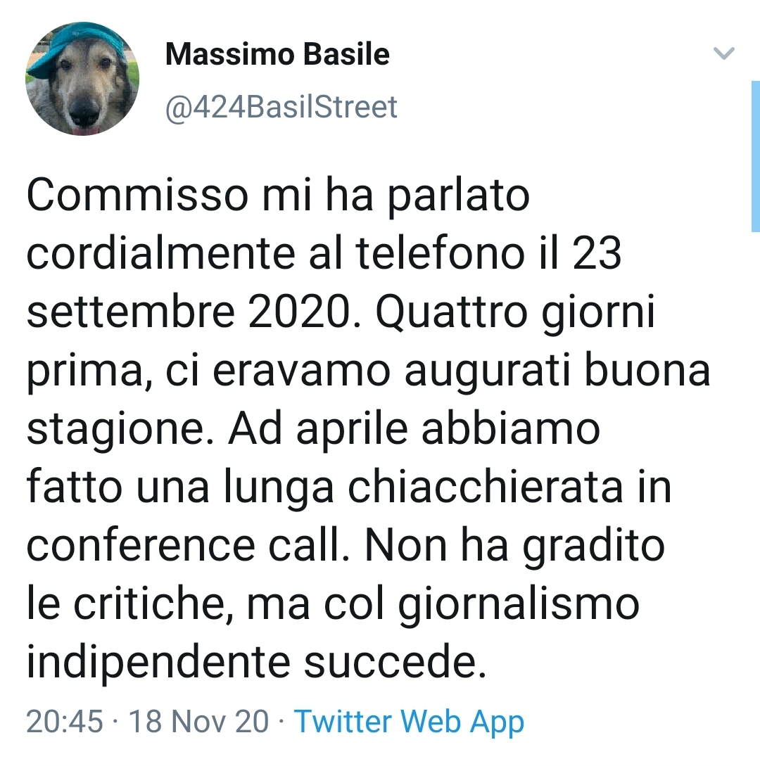 Basile risponde a Commisso: "Non ha gradito le critiche, ci siamo sentiti spesso, anche in conference call"
