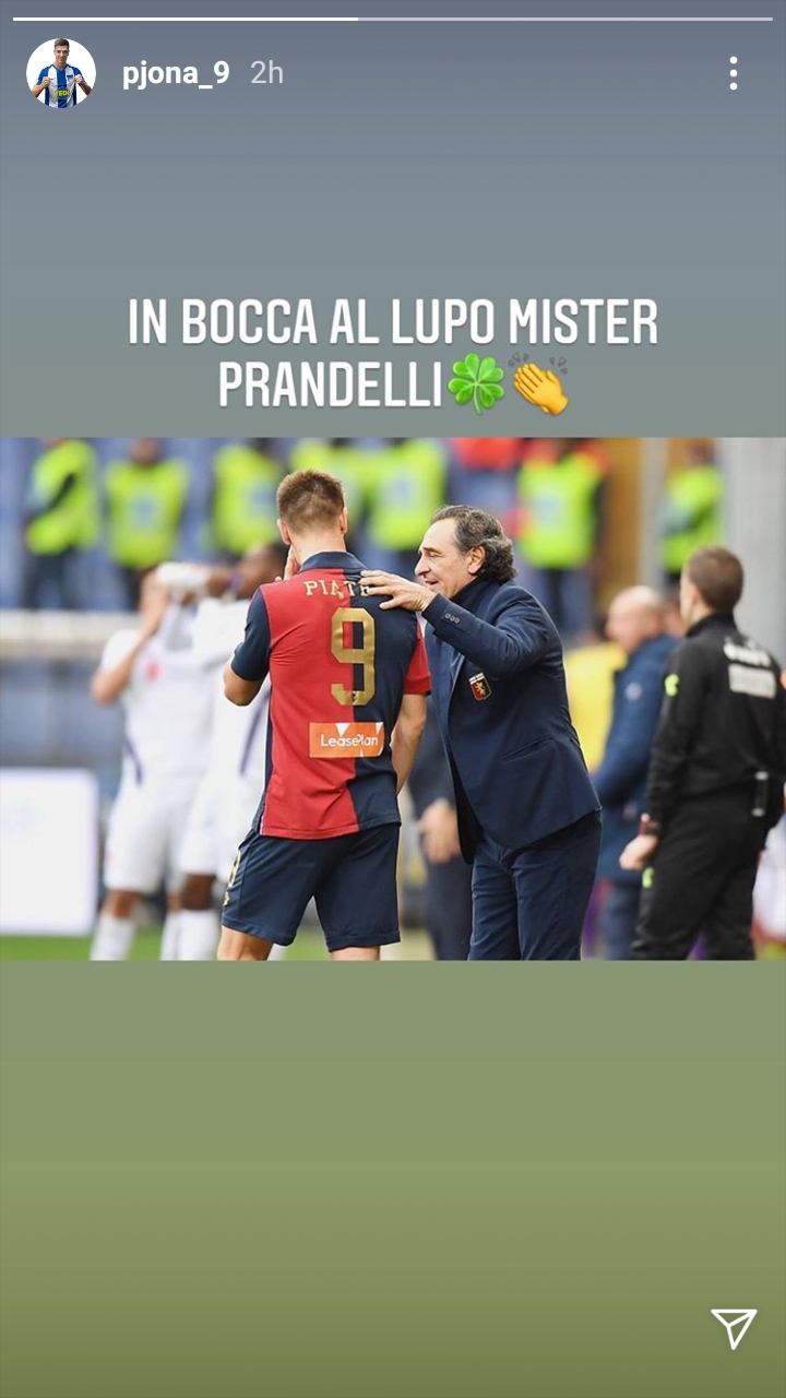 Piatek su Instagram "In bocca al lupo mister Prandelli". Il polacco manda segnali alla Fiorentina?