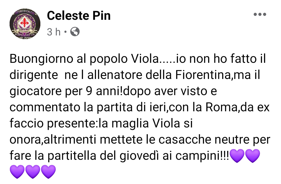 Pin: "La maglia viola si onora altrimenti mettete le casacche neutre"