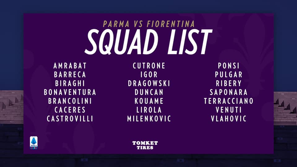 I convocati della Fiorentina per la gara contro il Parma: out Pezzella, Callejon e Borja Valero