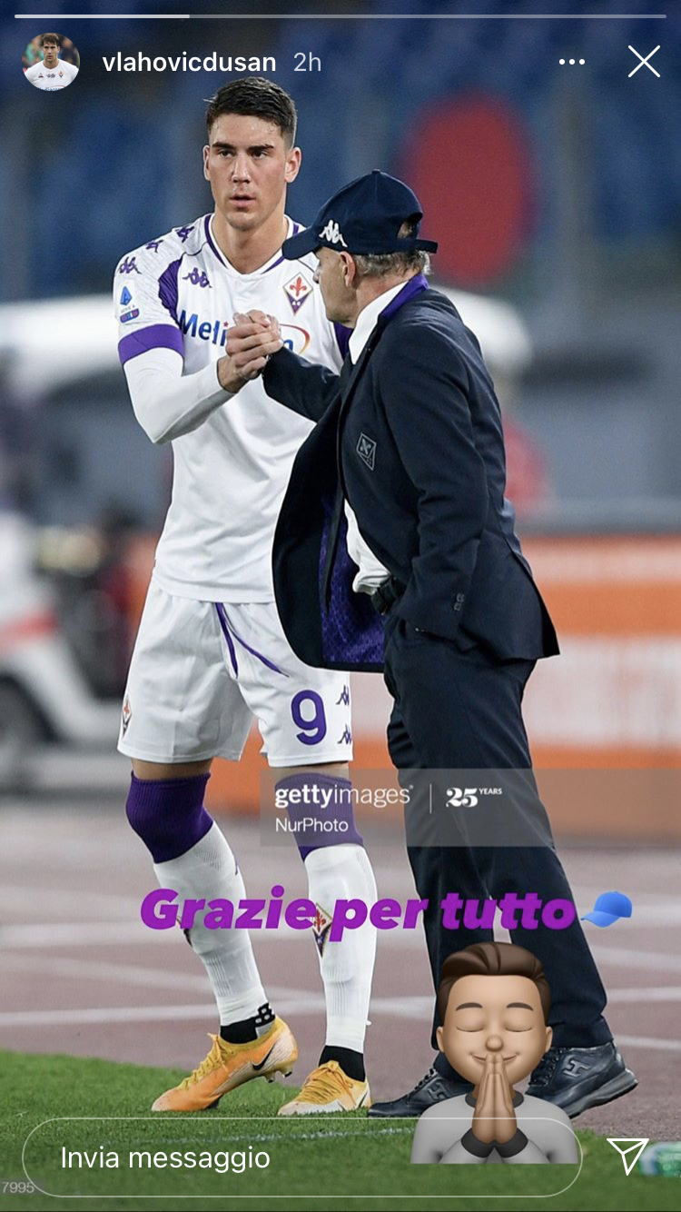 (FOTO) Vlahovic su Instagram saluta Iachini: "Grazie per tutto"