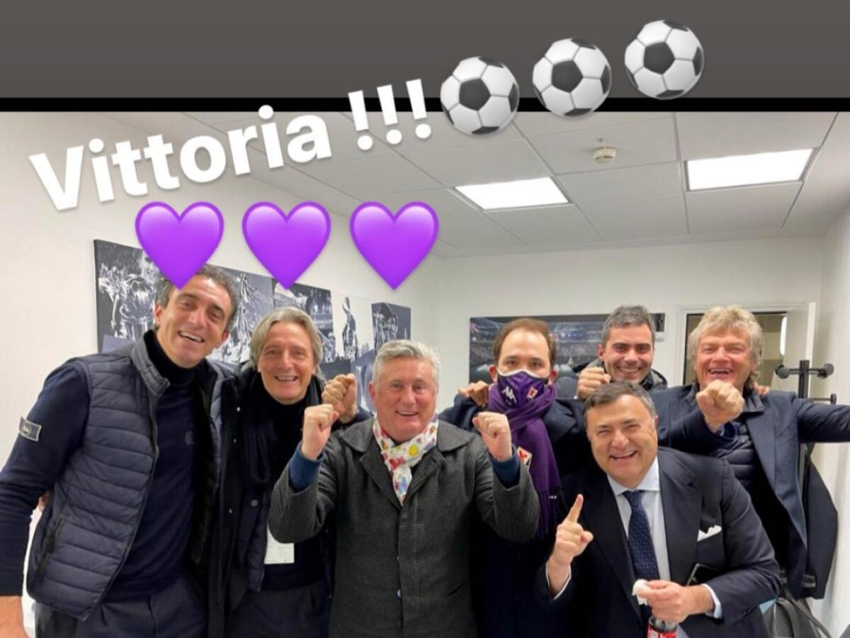 La gioia della società viola dopo la vittoria, Pradè, Antognoni e Joe Barone esultano allo Stadium - 