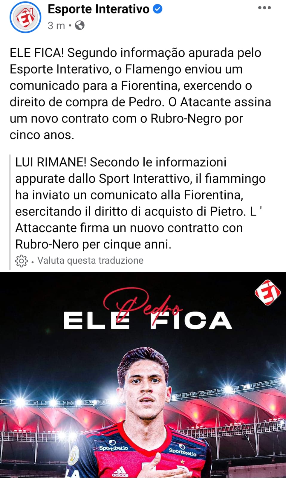 Dal Brasile annunciano, Pedro riscattato dal Flamengo. Inviati i documenti